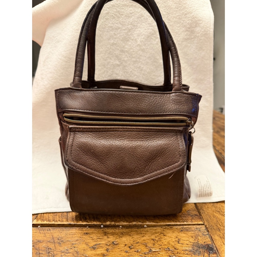 Fossil 75082 Brown Pebbled Leather Satchel Handbag with Key Charm
